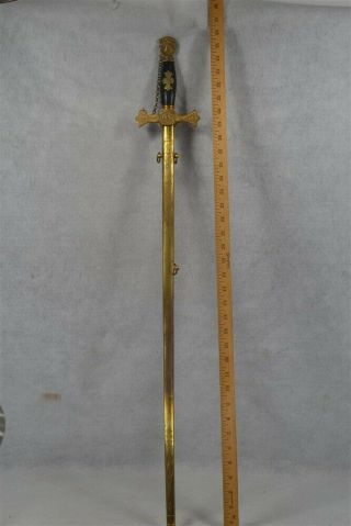Antique Masonic Freemasonry Knights Templar Etched Sword Metal Scabbard 1800