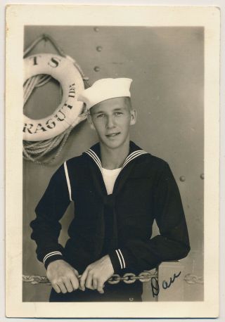 Handsome Sailor Man In Uniform Ship Portrait Vtg 40 