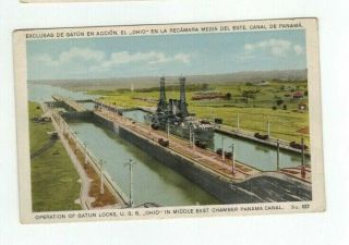 Panama Canal Zone Antique Post Card Uss Ohio In Gatun Locks