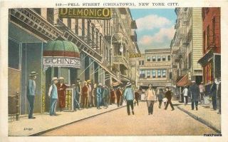 1920s Pell Street Chinatown York City Manhattan Postcard 2049