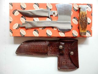 Case Xx 1935 Green Bone Handled Knife And Hatchet Set,  With Sheath Y272