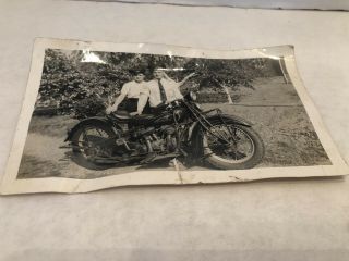 Vintage Black and White Photo Indian Motorcycle Couple Posing 2