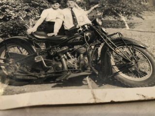 Vintage Black and White Photo Indian Motorcycle Couple Posing 3