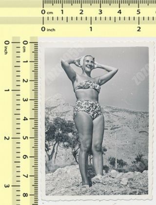Hairy Armpits Bikini Woman On Beach,  Swimwear Lady Old Photo Snapshot