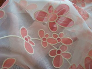 Vintage Fabric Flocked Flower Sheer Shower Curtain 72 