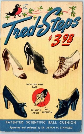 Vintage Linen Advertising Postcard Tred - Steps Shoes Women 