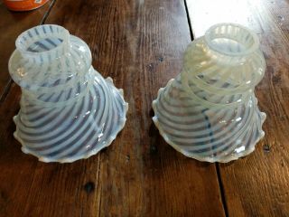 Perfect Pair Opalescent Swirl Art Glass Lamp Shades 7 " Dia 5.  5 " Tall 2.  25 " Fitter
