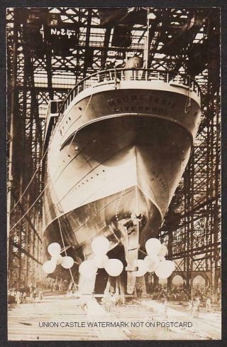 Real Photo Postcard Cunard Line Rms Mauretania On Stocks Swan Hunter Tyne 1907