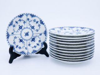 12 Plates 1087 /617 - Blue Fluted Royal Copenhagen - Full Lace - 1:st Quality