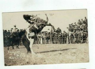 1909 Antique Real Photo Rppc Post Card Cowboy Broncho Busting Meade Kansas