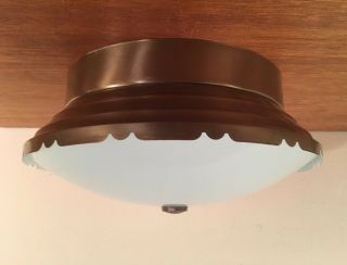 Vintage Mid Century Cape Cod Style Ceiling Light Fixture W/ Glass Shade