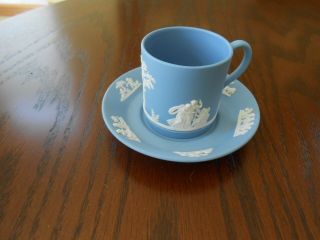 Vintage Wedgwood Jasperware Blue Demitasse Cup/saucer Set