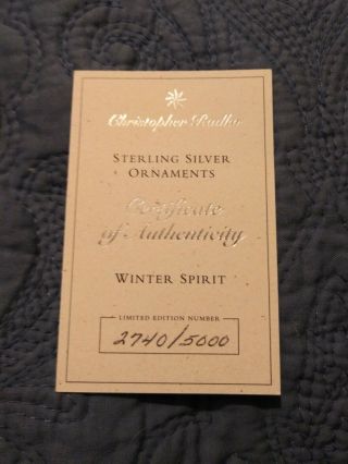 Christopher Radko Sterling Silver Christmas Ornament Winter Spirit 2740 of 5000 7