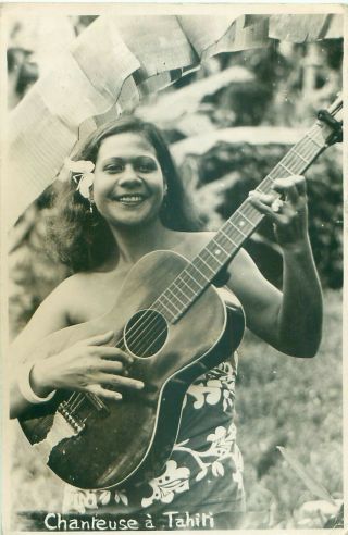 Rp Tahiti French Polynesia Island Chanteuse Girl Real Photo Posted 1956