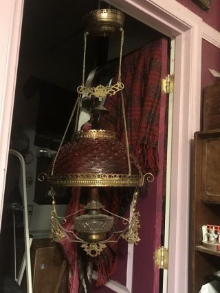 Antique Electrified Oil Lamp Chandelier,  font Not Drilled,  Aesthetic Period,  VGC 2