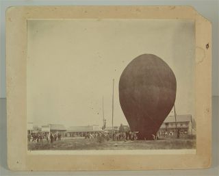 1890s Hot Air Balloon Ascension At Western American Town Cabinet Card Photograph