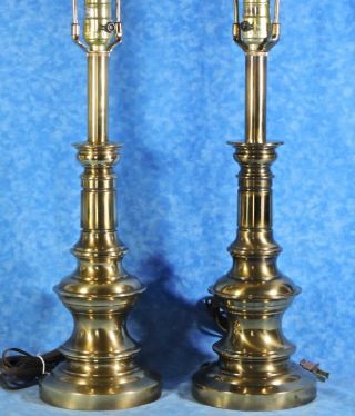 2 Vtg.  Stiffel Brass 24 " Candlestick Table Lamps - 3 - Way - Marked - Euc
