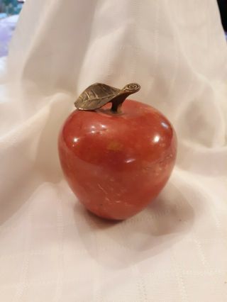 Red Marble Apple With Brass Stem And Leaf