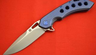 Olamic Cutlery Knives Wayfarer 247 3.  5 " M390 Blue Titanium