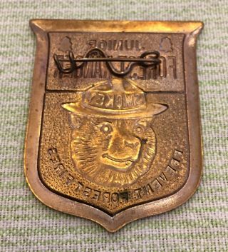 Vintage Smokey Bear Prevent Fire Junior Forest Ranger Goldtone Metal Pin Badge 3