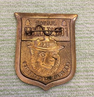 Vintage Smokey Bear Prevent Fire Junior Forest Ranger Goldtone Metal Pin Badge 4