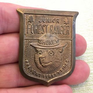 Vintage Smokey Bear Prevent Fire Junior Forest Ranger Goldtone Metal Pin Badge 5