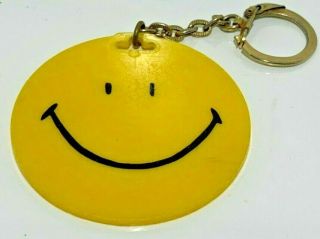 Vintage Yellow Smiley Face Keychain 70 