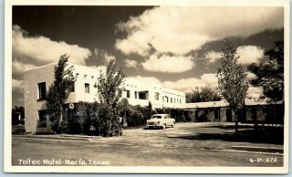 Marfa,  Texas Rppc Real Photo Postcard Toltec Motel Street View C1940s