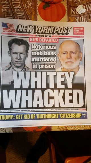 WHITEY BULGER MURDERED MOB BOSS - BOSTON GLOBE & YORK POST 10/31/2018 3