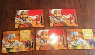 William Rafuse Placemats Chef Set Of 5 Signed Modern Colorful Rare