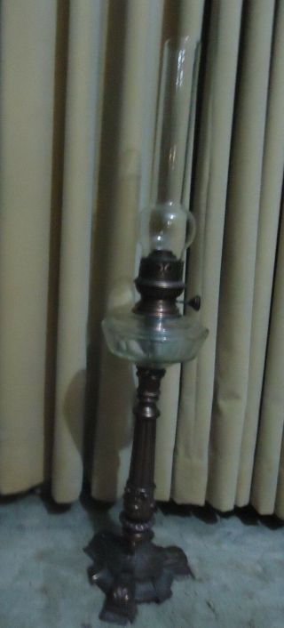 Very Rare Victorian Kerosene Copper (bronze) & Crystal Kerosene Lamp