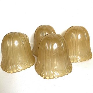 Vtg Art Deco Amber Frosted Glass Slip Shades 4 Bracketed Wall Sconce Textured