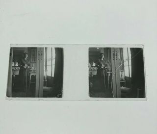 Antique Glass Stereoview Photo RARE SELFIE Camera Victorian Woman Stereo View 2