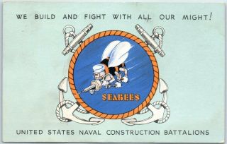 Wwii Military Postcard U.  S.  Navy Seabees Naval Construction Battalion Logo 1943