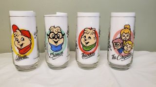 Alvin And The Chipmunks & The Chipettes Set Of 4 Glasses 1985