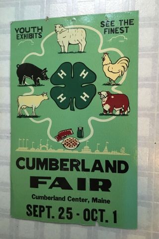 Vtg Poster.  4 - H.  Cumberland,  Maine Fair.