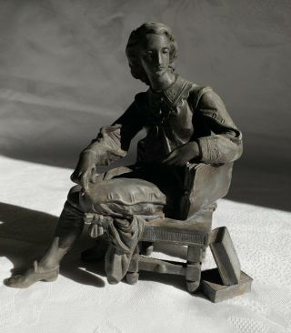 Bronze Statue Of Victorian Man Sitting With Books