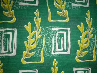 Vtg Cotton Barkcloth Curtain Fabric Green Abstract Seaweed Leaves 42x73 " Cutter