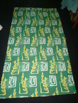 Vtg Cotton Barkcloth Curtain Fabric Green Abstract Seaweed Leaves 42x73 
