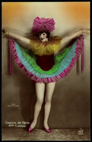 1910 French Real Photo Postcard Nude Girl Coloured Dancer Casino Paris