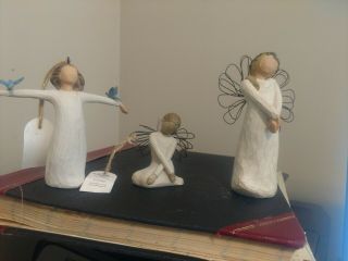 Vintage Willow Tree Angels - 2004 Happiness With Birds,  2002 Serenity & 2003 Celeb