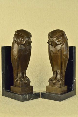 Art Deco Bronze Owl Bookend Sculpture 14 " X 7 " (pair)