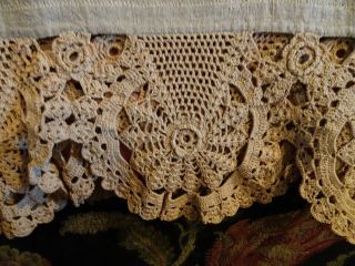 Vintage Ecru Linen Mantle Scarf - 71 " Long - Hand Made Crochet Edges - Fabulous