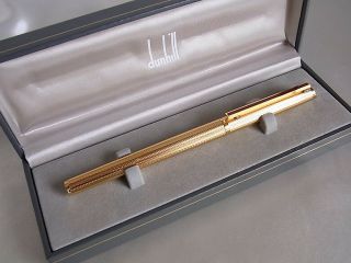 Dunhill Gemline Fountain Pen 14k M Nib Gold Plated Barley Red Line Clip