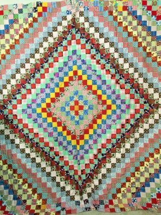 Vintage Large 1960 ' s Trip Around the World Quilt Top 2