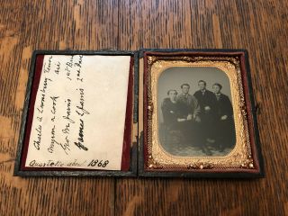 Tintype 1/6 Plate Cased Named Quartet Group Circa 1868 - Estate Find