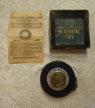 Vtg Montgomery Ward Master Quality Nickel Plated Steel 50 Ft Measuring Tape Box