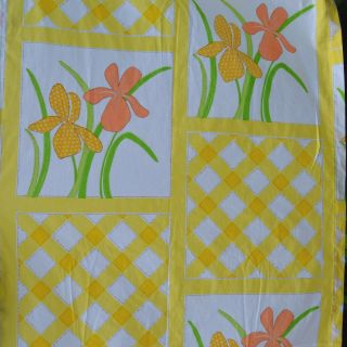 Set Of 2 Vtg 70s Yellow Floral Curtain Panels Angelo Donghia Pinch Pleat 84 " Usa