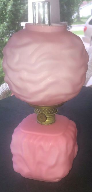 Antique Pink Satin Glass Miniature Oil Lamp