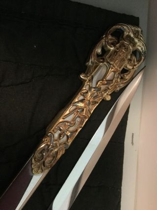 UNIQUE Vintage MASONIC LODGE SWORD Lily Arms Chicago ROCOCO ART Case Skull Bones 12